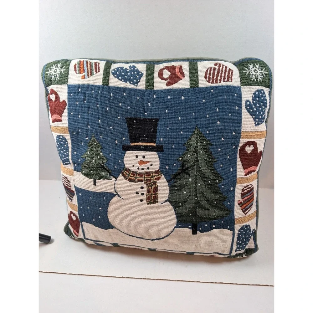 Christmas Snowman Needlepoint Tapestry Pillow 12x13 Winter Holiday